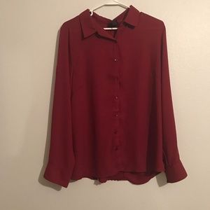 New Directions wine red long sleeve semi sheer